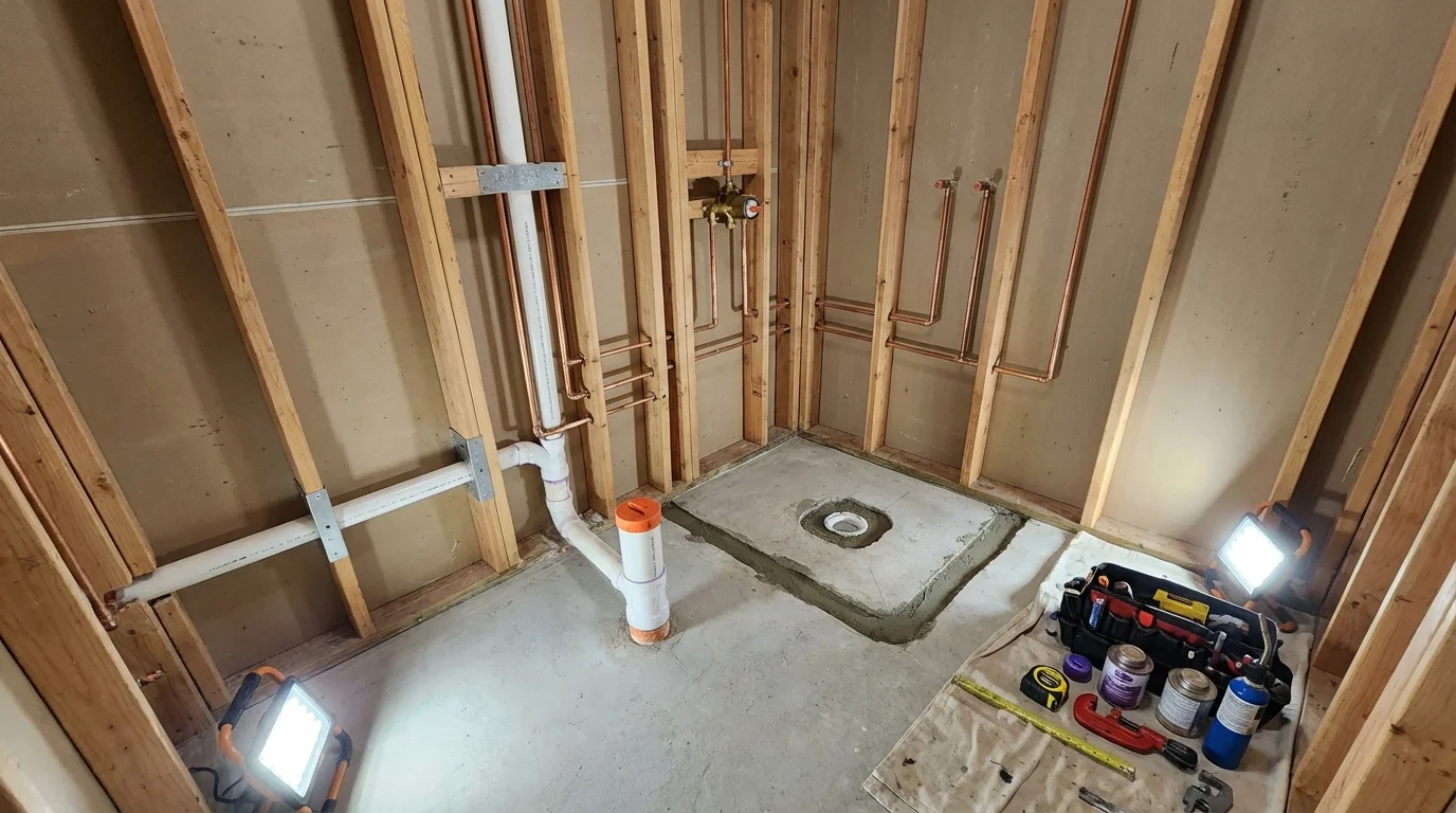 Bathroom rough-in plumbing during remodel by Johns Plumbing LLC in Cynthiana