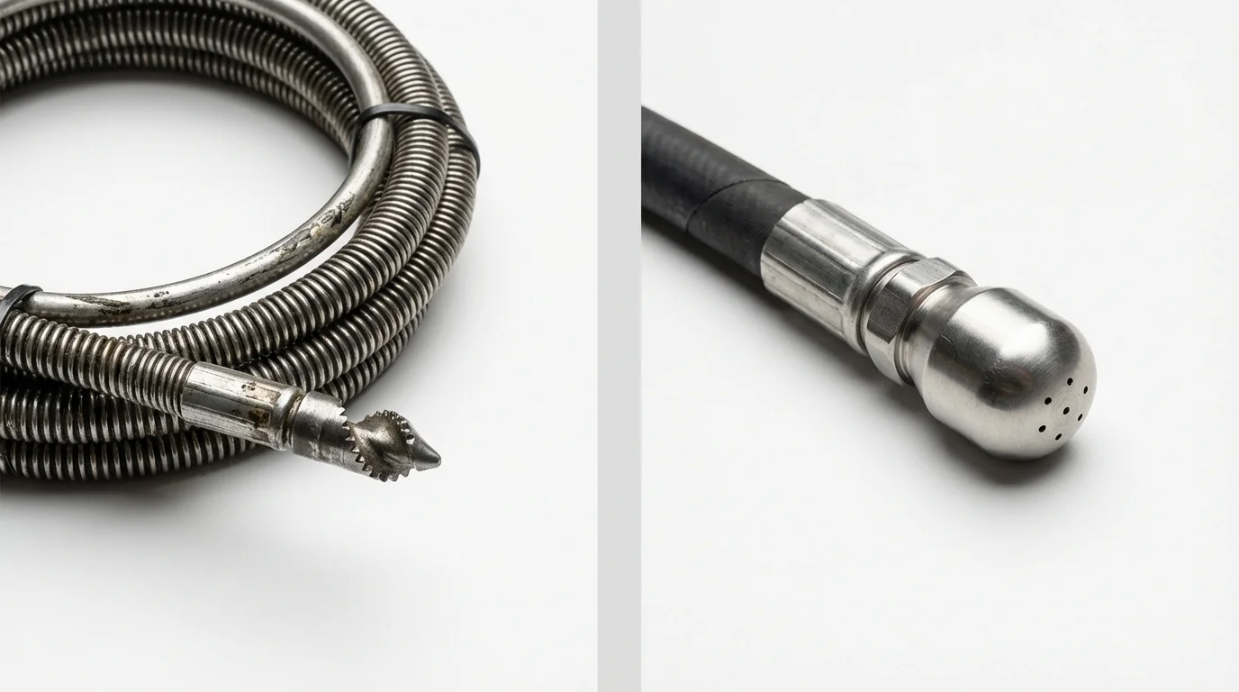 Drain snake cable and hydro jetting nozzle used for drain cleaning in Cynthiana, KY