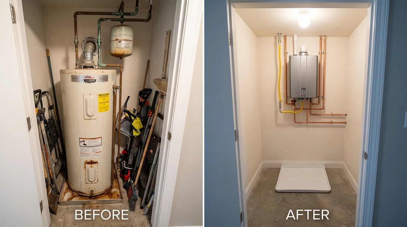 Tank water heater versus wall-mounted tankless unit comparison for Cynthiana, KY homeowners