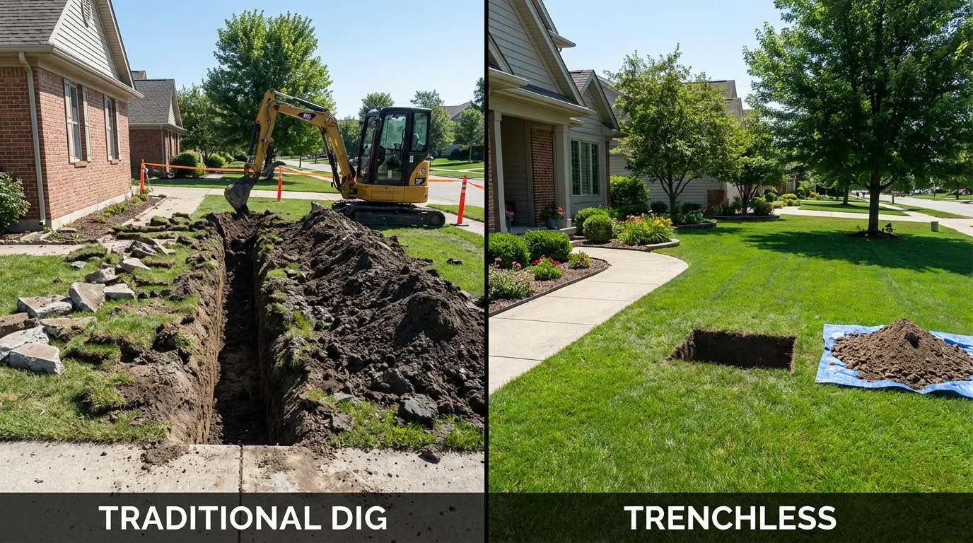 Trenchless sewer repair with minimal yard damage versus traditional excavation in Cynthiana, KY